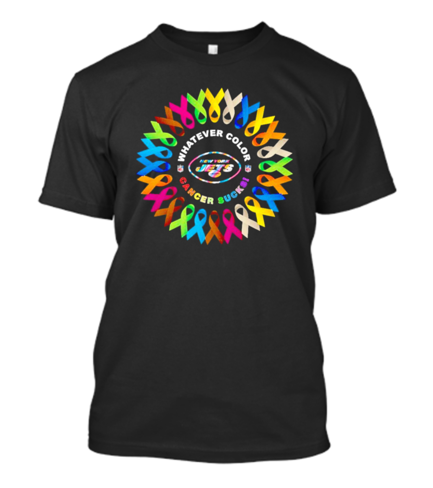 New York Jets Whatever Color Cancer Sucks Ribbon Circle T-Shirt