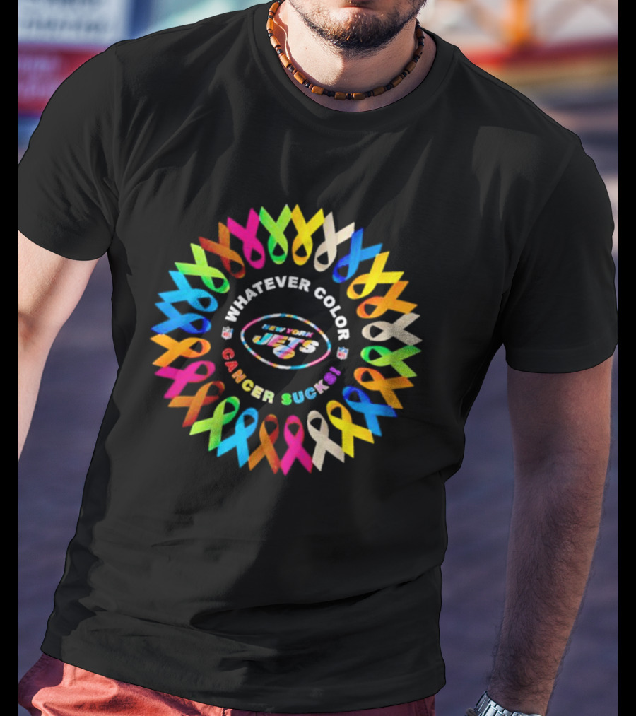 New York Jets Whatever Color Cancer Sucks Ribbon Circle T-Shirt