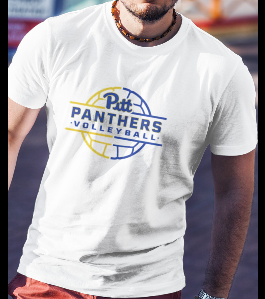 Pitt Panthers Volleyball Blue And Yellow Circle Text T-Shirt