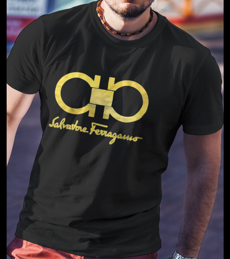 Salvatore Ferragamo Iconic Gold Gancini Emblem And Script Branding T-Shirt
