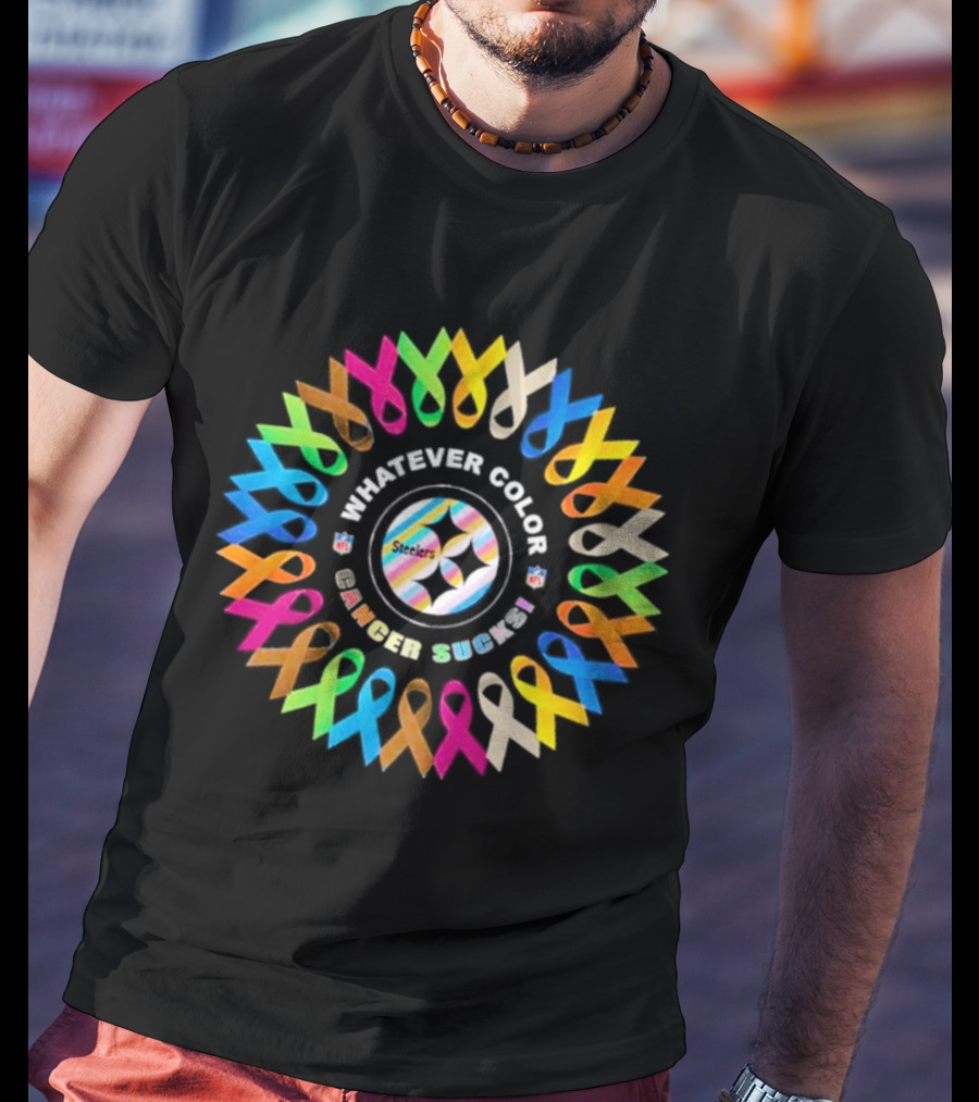 Steelers Whatever Color Cancer Sucks Ribbon Circle T-Shirt