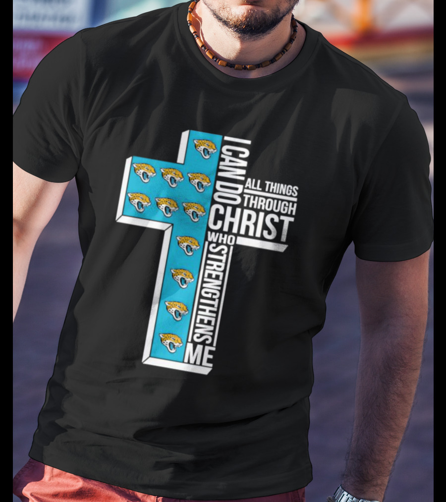Jacksonville Jaguars Faithful Strength In Christ Cross With Team T-Shirt
