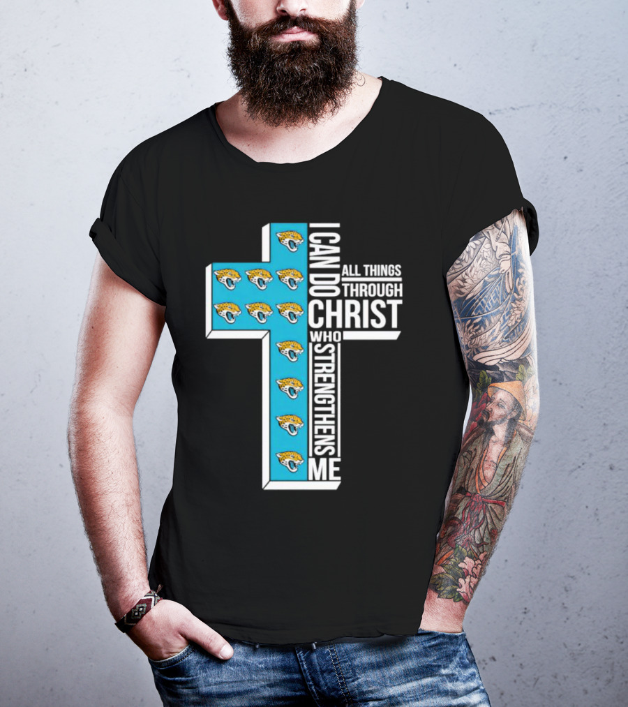 Jacksonville Jaguars Faithful Strength In Christ Cross With Team T-Shirt