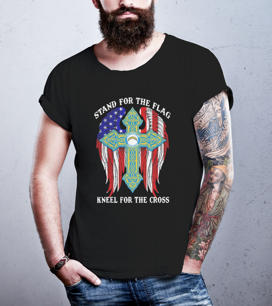 Los Angeles Chargers Stand For The Flag Kneel For The Cross USA Wings Cross T-Shirt
