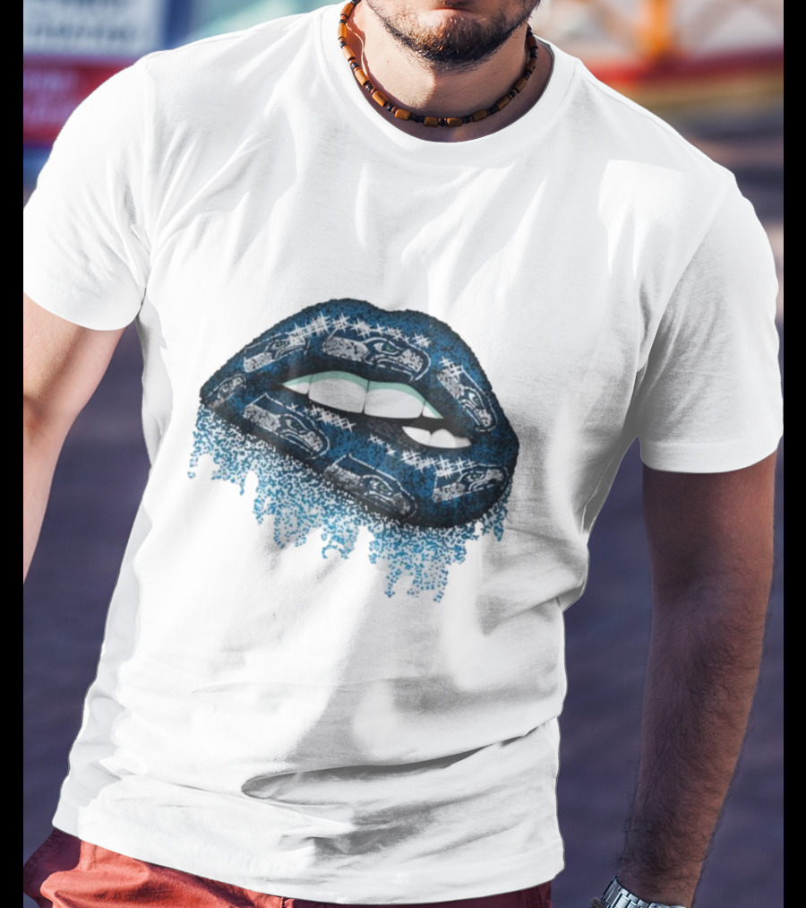 Rhinestone Lips Seattle Seahawks Logo Sparkle Fan T-Shirt