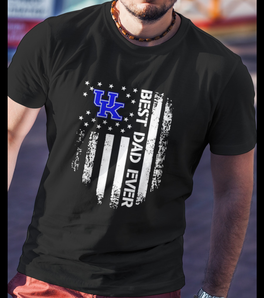 Kentucky Wildcats Best Dad Ever Vertical Stars Stripes T-Shirt