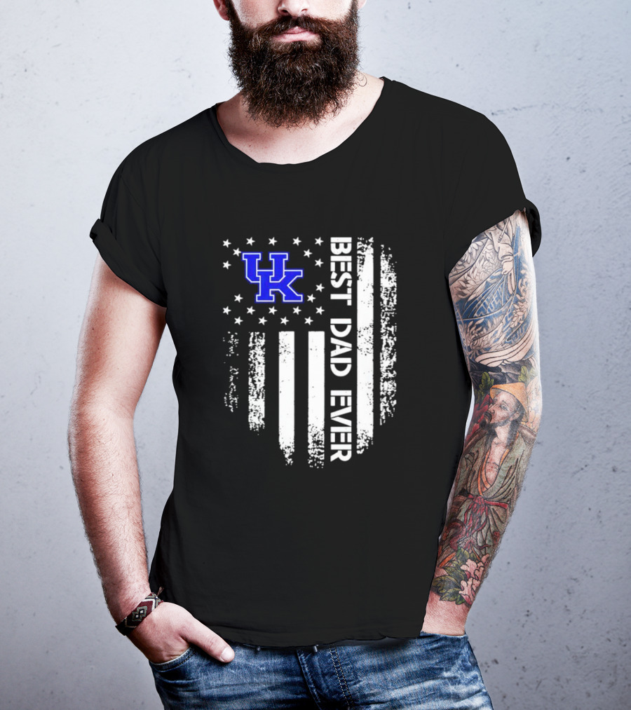 Kentucky Wildcats Best Dad Ever Vertical Stars Stripes T-Shirt