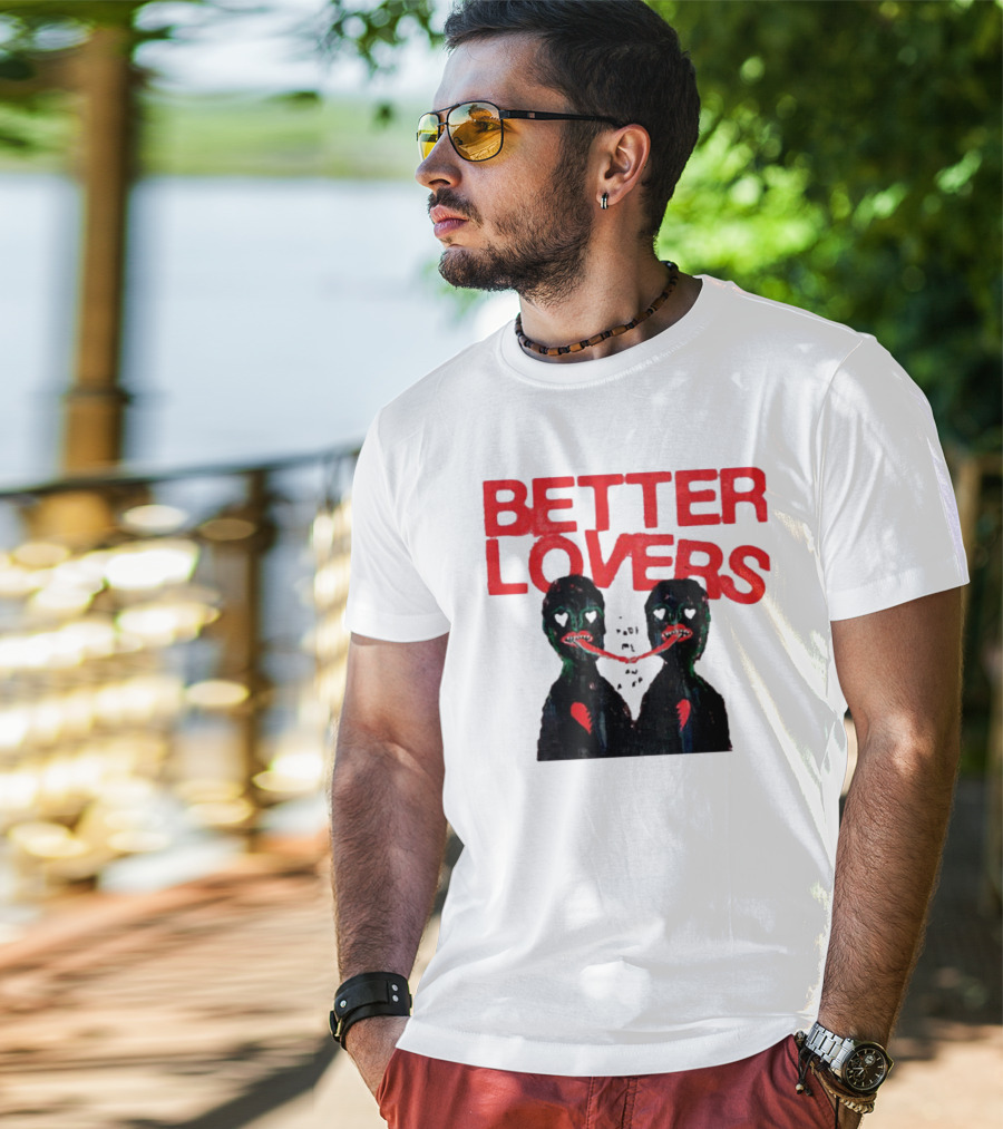 Better Lovers Distorted Figures With Textured Red Letters T-Shirt