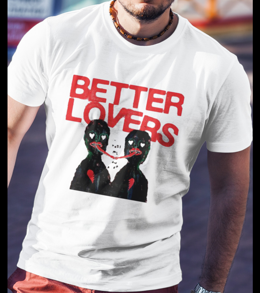 Better Lovers Distorted Figures With Textured Red Letters T-Shirt