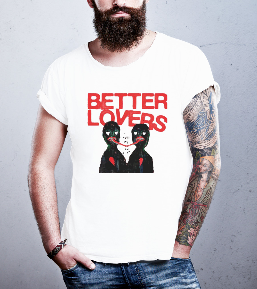 Better Lovers Distorted Figures With Textured Red Letters T-Shirt