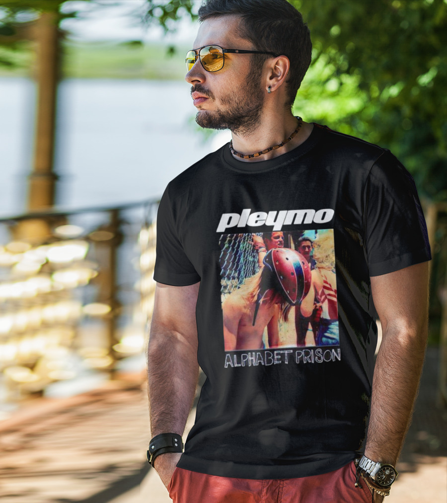 Pleymo Alphabet Prison Helmeted Figure By Fence T-Shirt