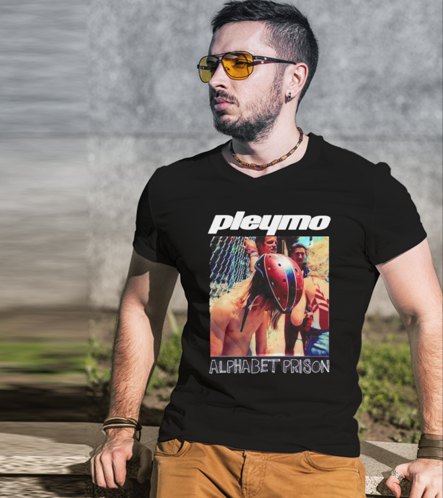 Pleymo Alphabet Prison Helmeted Figure By Fence T-Shirt