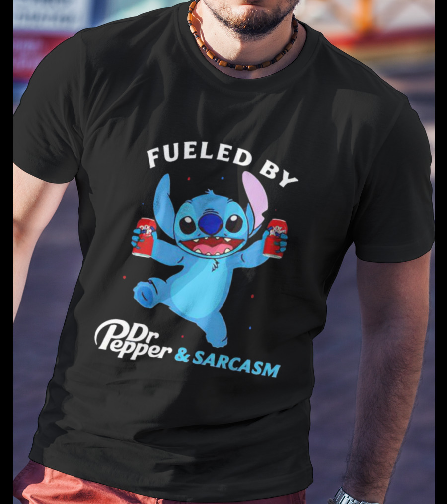 Fueled By Dr Pepper And Sarcasm Stitch Holding Cans T-Shirt
