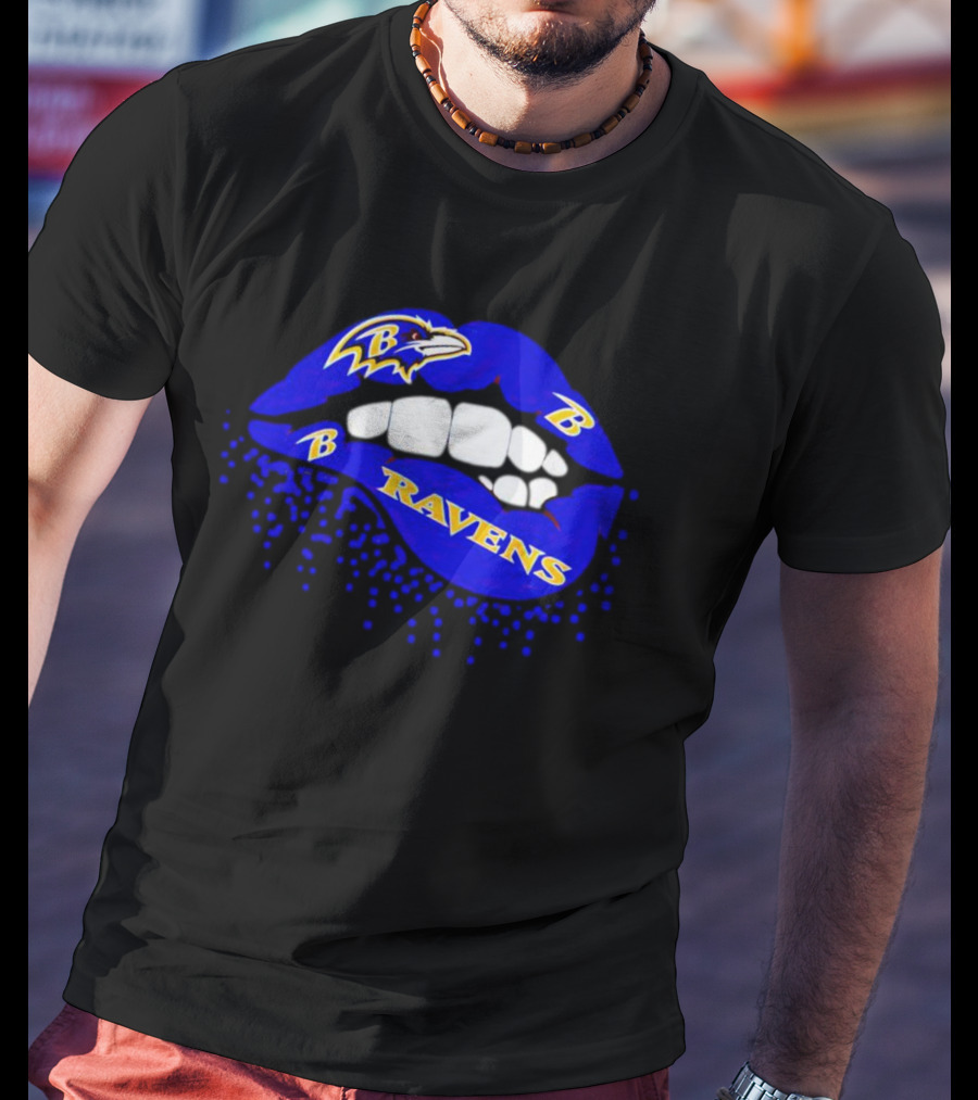 Baltimore Ravens B Lip Logo Blue And White Fan T-Shirt