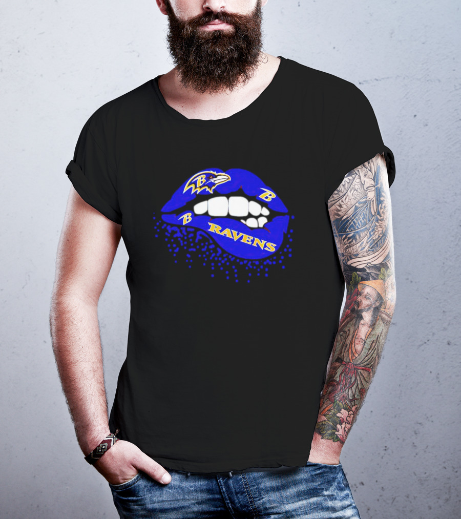 Baltimore Ravens B Lip Logo Blue And White Fan T-Shirt