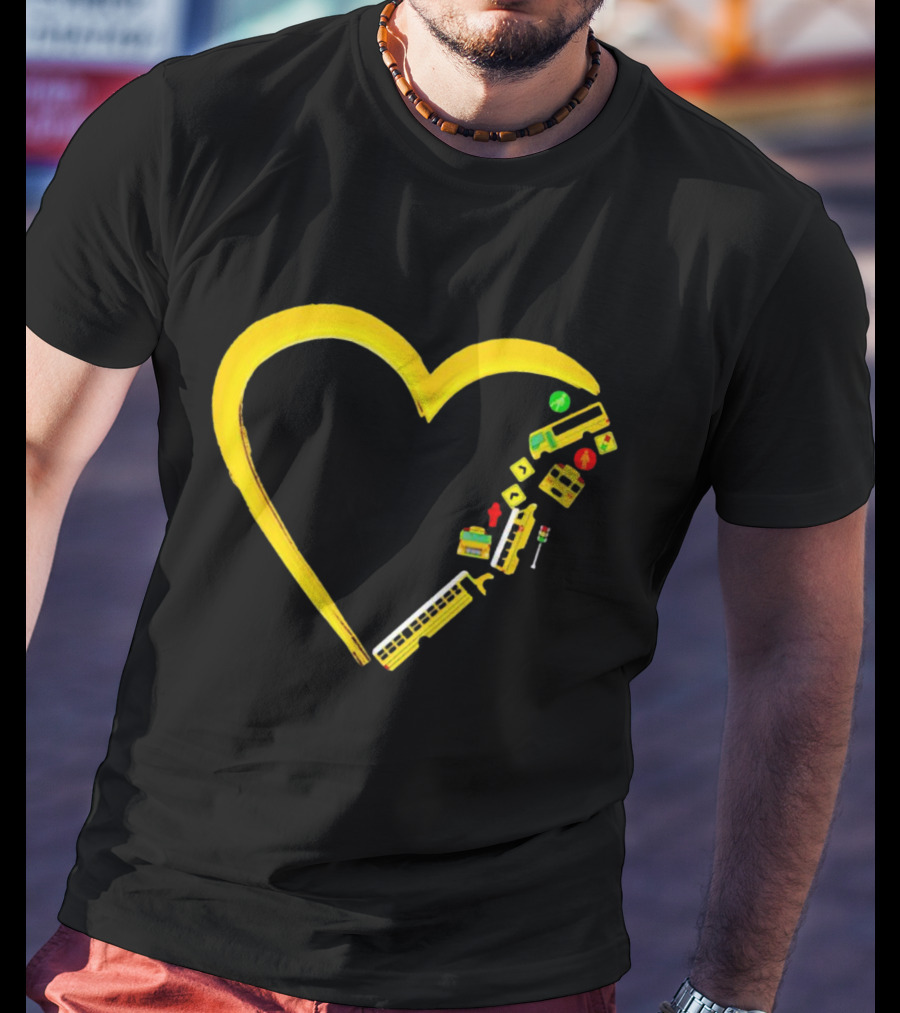 School Bus Driver Heart Traffic Sign And School Crossing T-Shirt