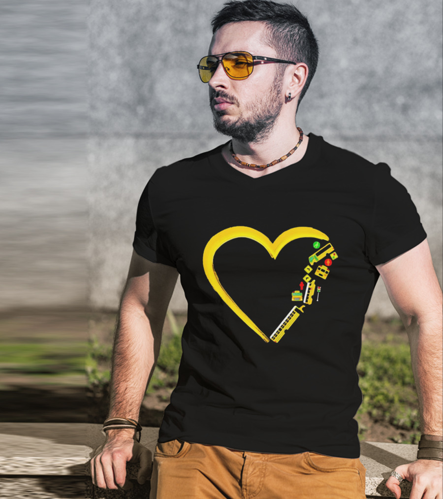 School Bus Driver Heart Traffic Sign And School Crossing T-Shirt