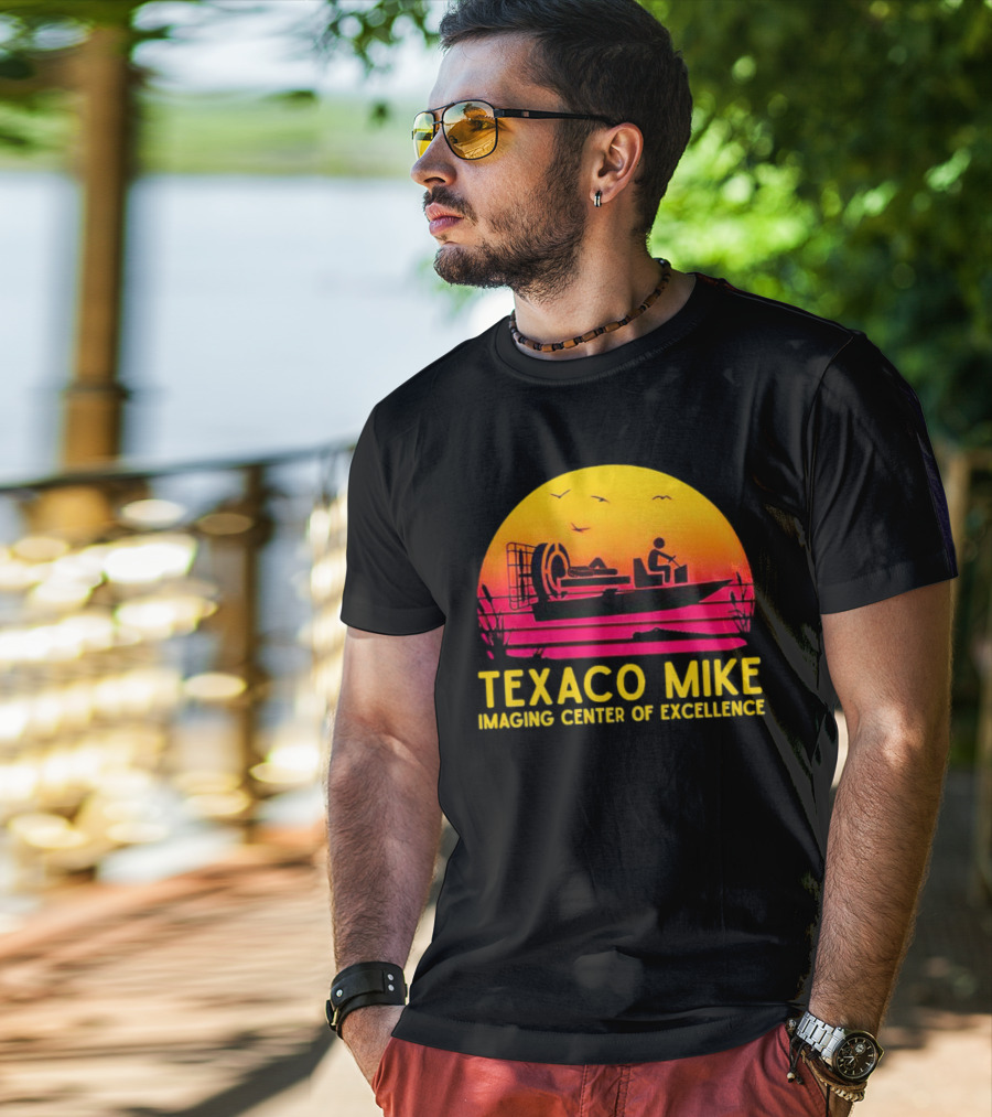 Texaco Mike Imaging Center Of Excellence Airboat Sunset Scene T-Shirt