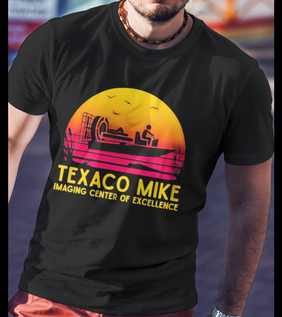 Texaco Mike Imaging Center Of Excellence Airboat Sunset Scene T-Shirt