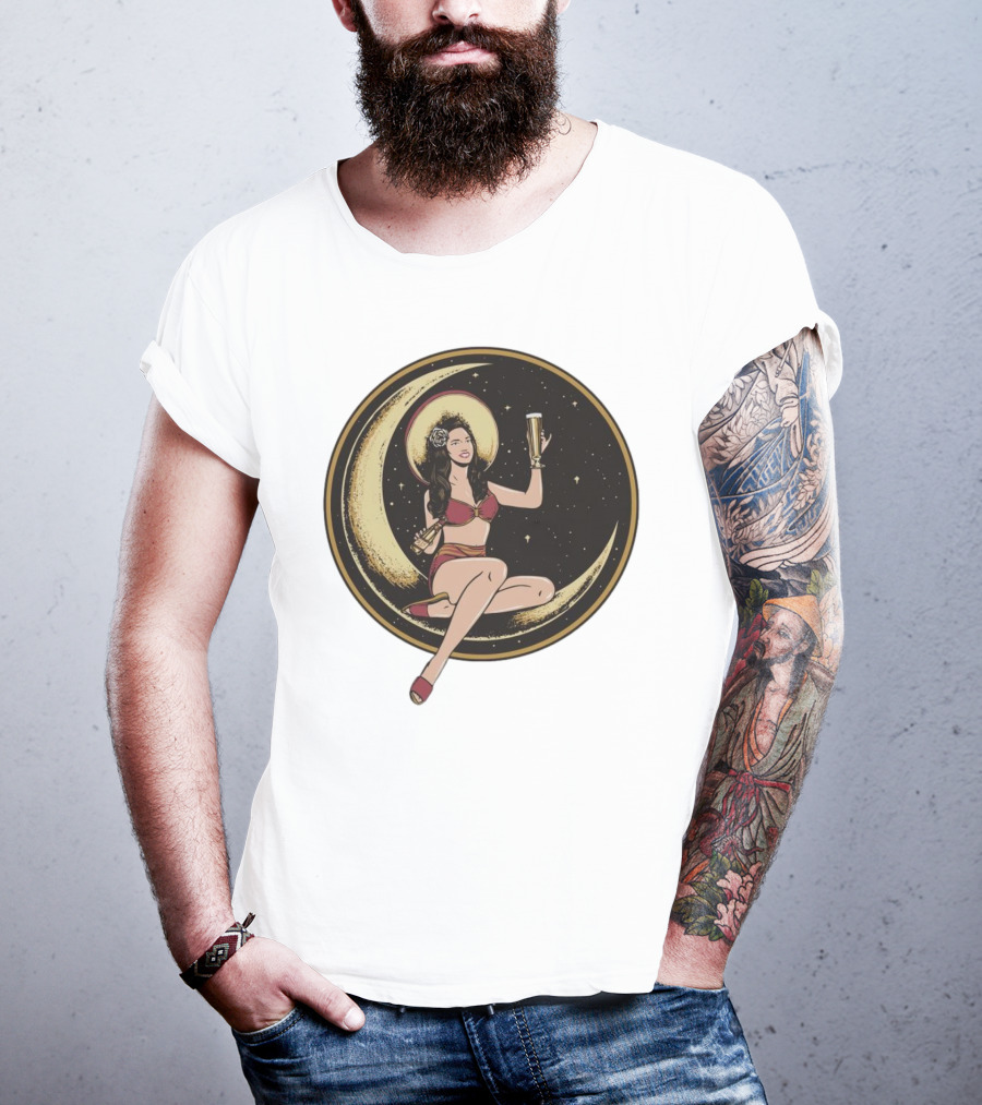 Moon Lady With Beer In Red Bikini Sitting On Crescent T-Shirt