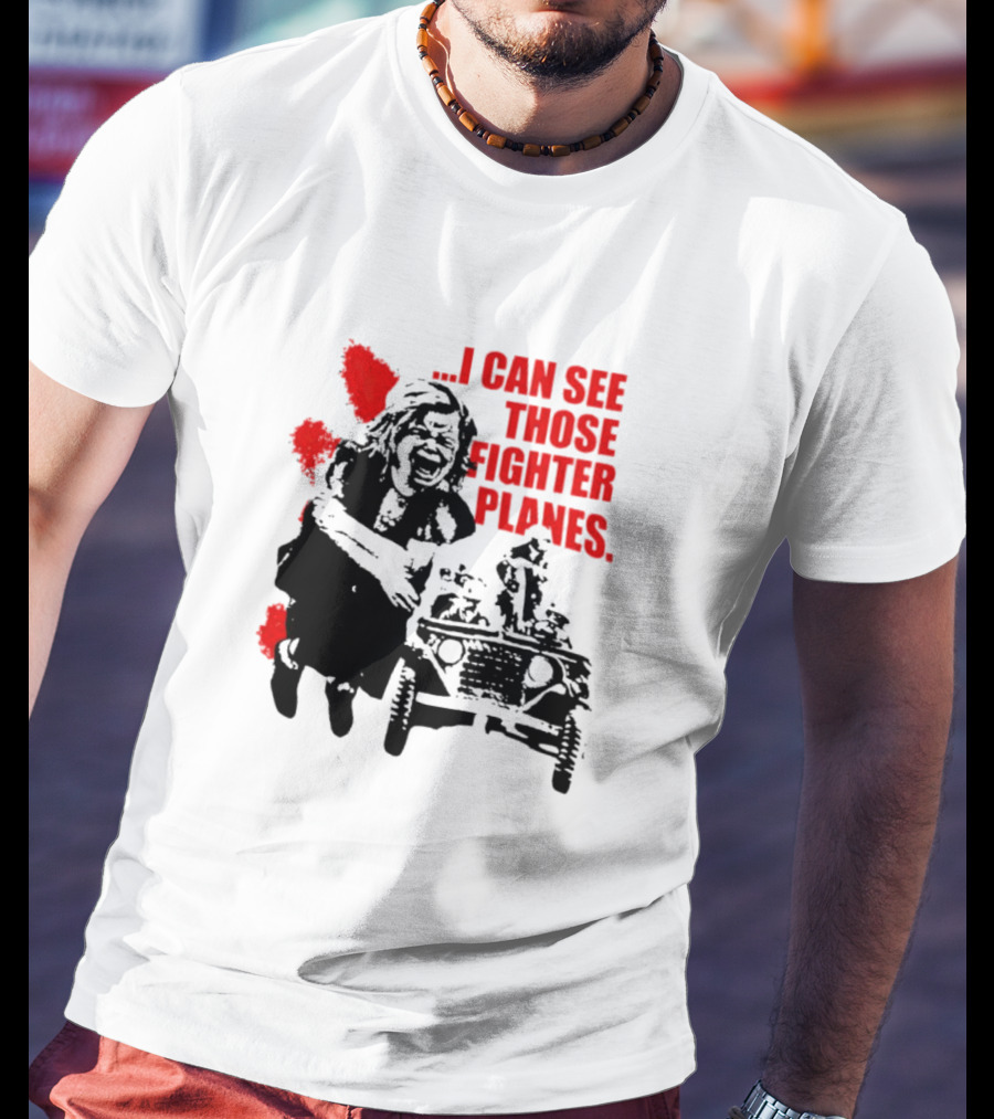 I Can See Those Fighter Planes Red Graffiti Style Jeep Rider T-Shirt