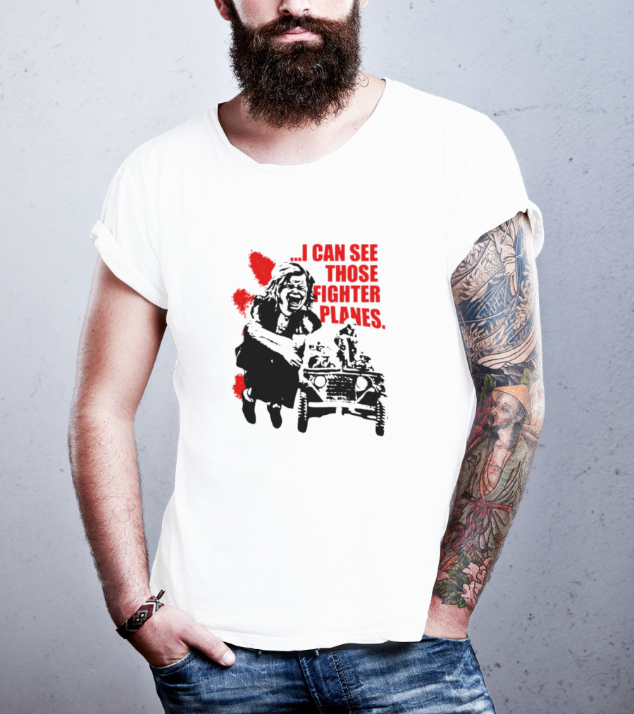 I Can See Those Fighter Planes Red Graffiti Style Jeep Rider T-Shirt