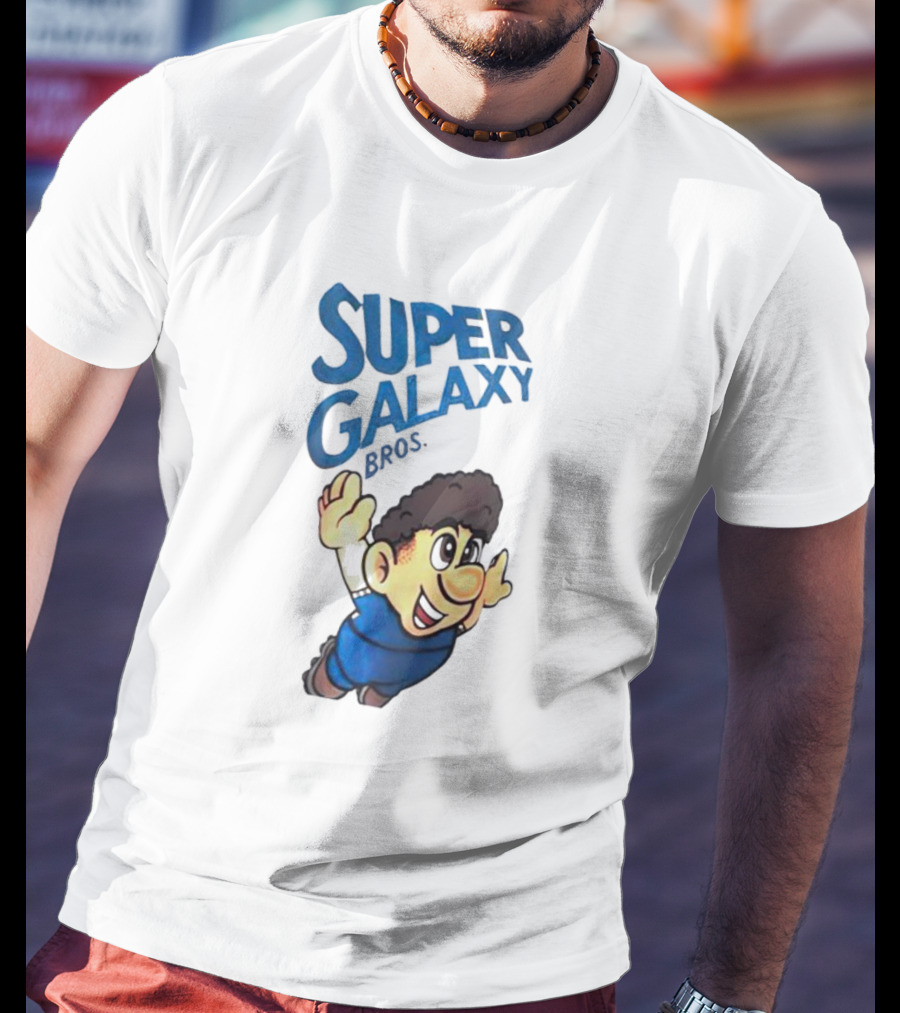 Super Galaxy Bros Flying Character In Blue T-Shirt