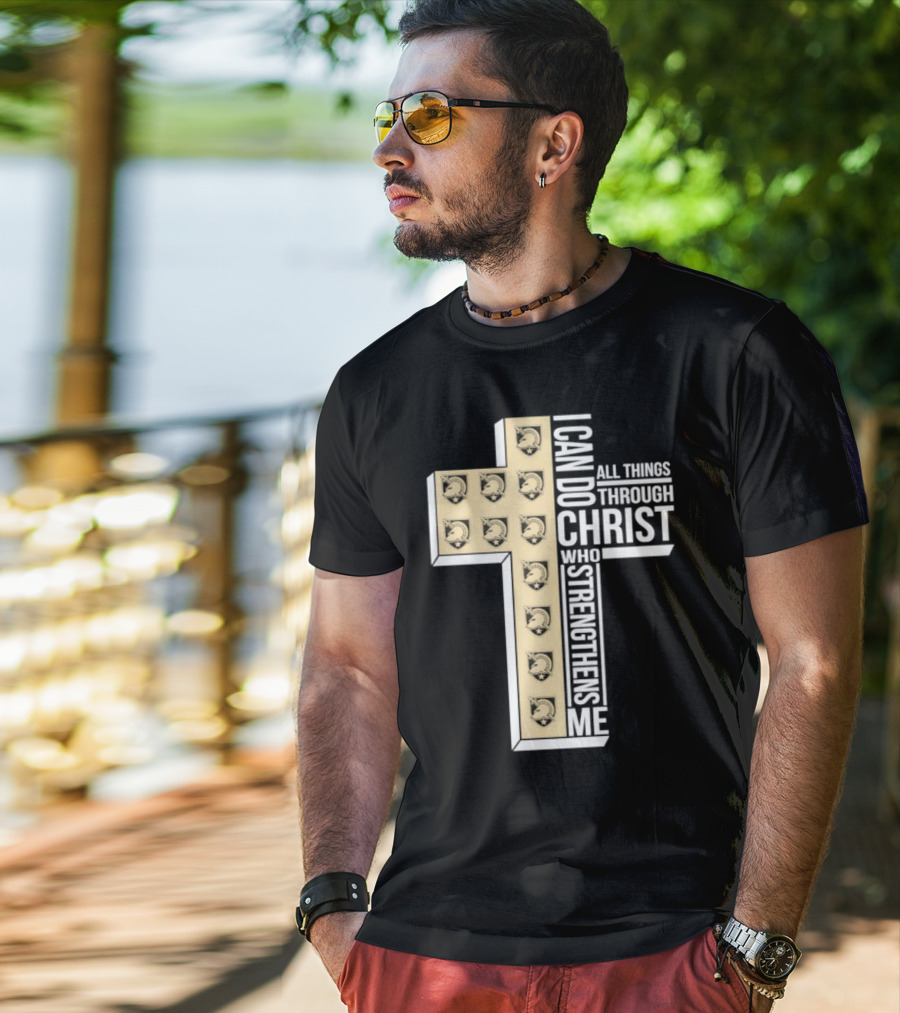 Black Knights I Can Do All Things Through Christ Who Strengthens Me Cross T-Shirt