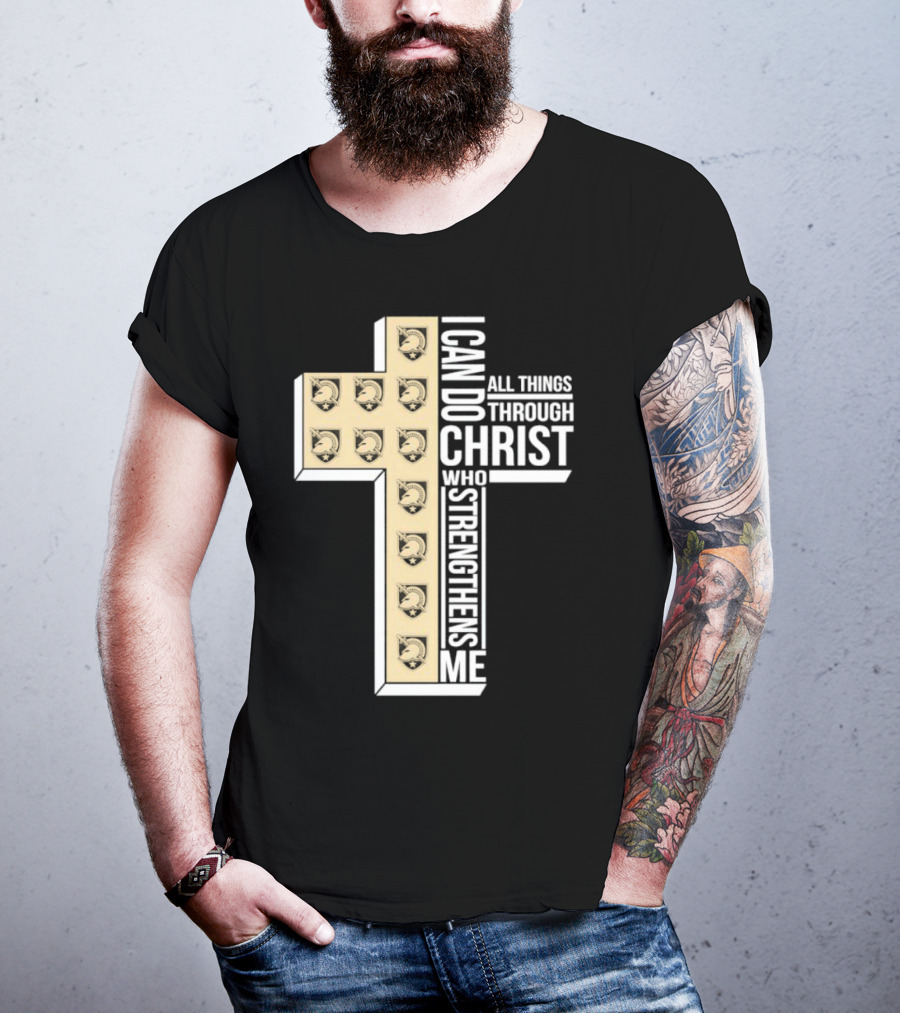 Black Knights I Can Do All Things Through Christ Who Strengthens Me Cross T-Shirt
