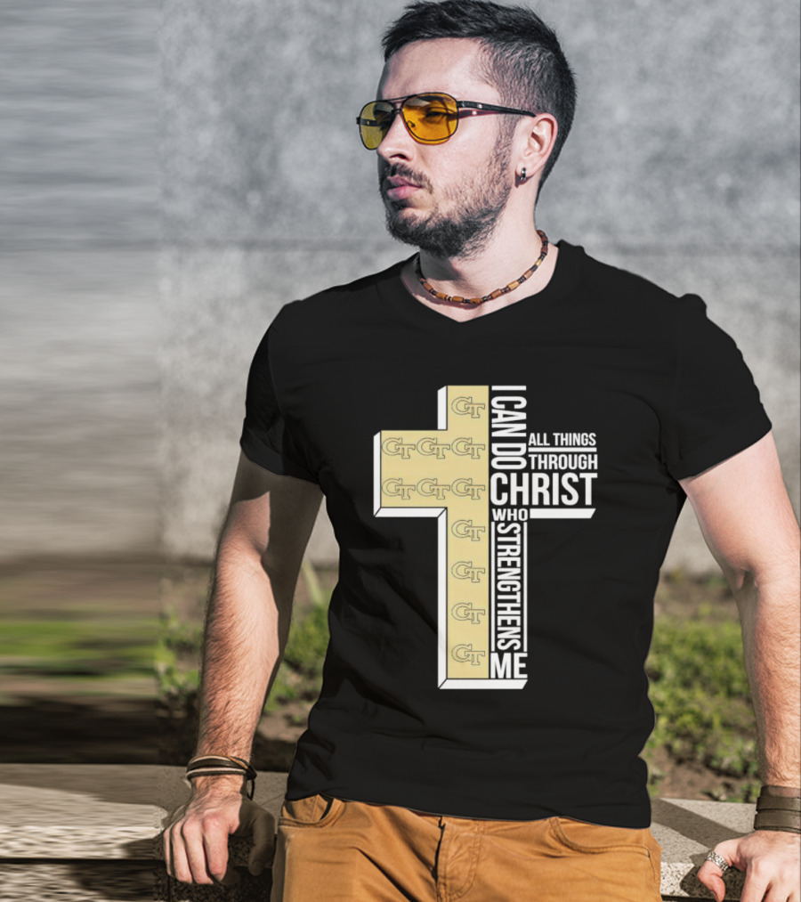 Georgia Tech Yellow Jackets GT Cross I Can Do All Things Through Christ Who Strengthens Me T-Shirt