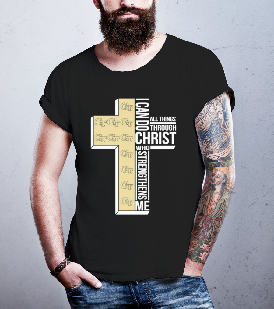 Georgia Tech Yellow Jackets GT Cross I Can Do All Things Through Christ Who Strengthens Me T-Shirt