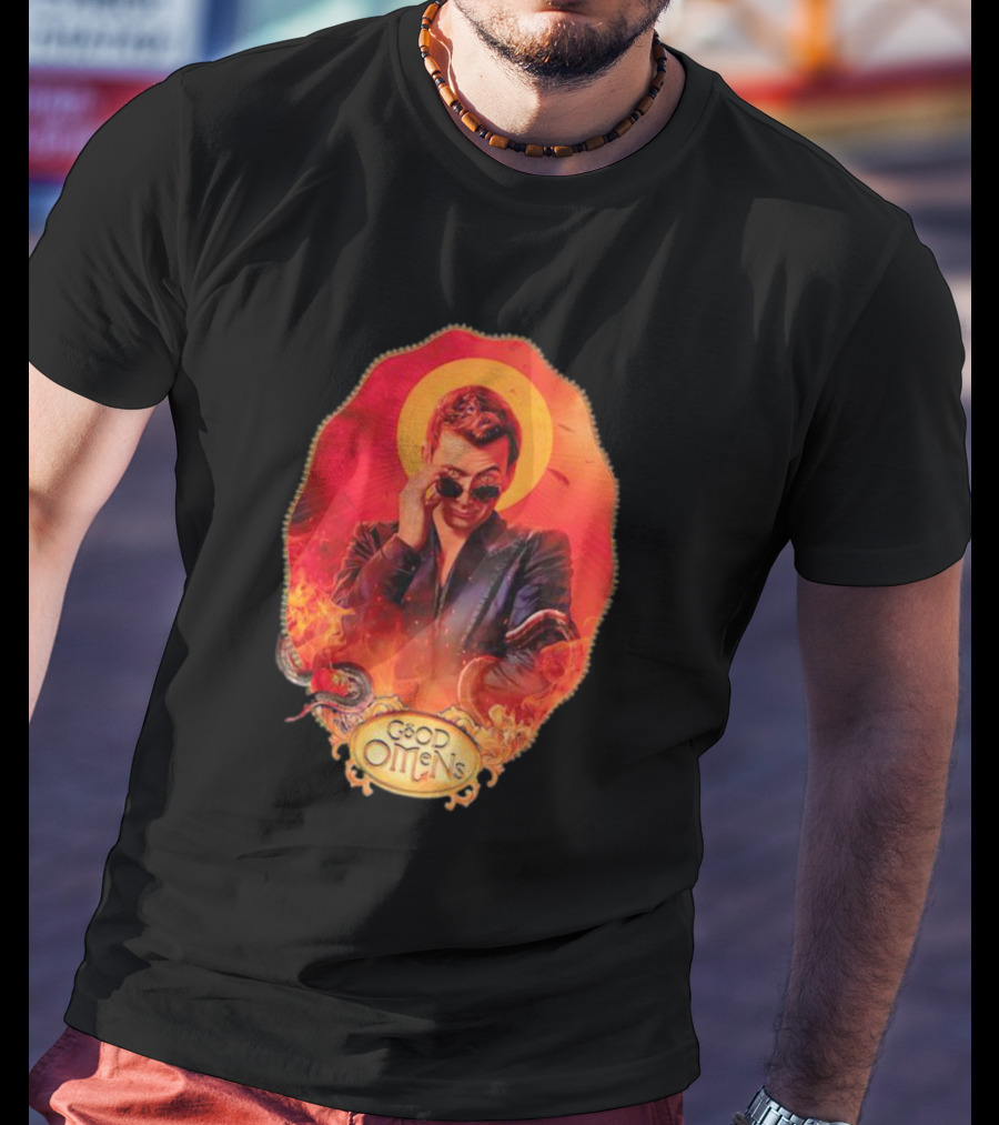 Good Omens Crowley With Flames And Serpent Halo T-Shirt