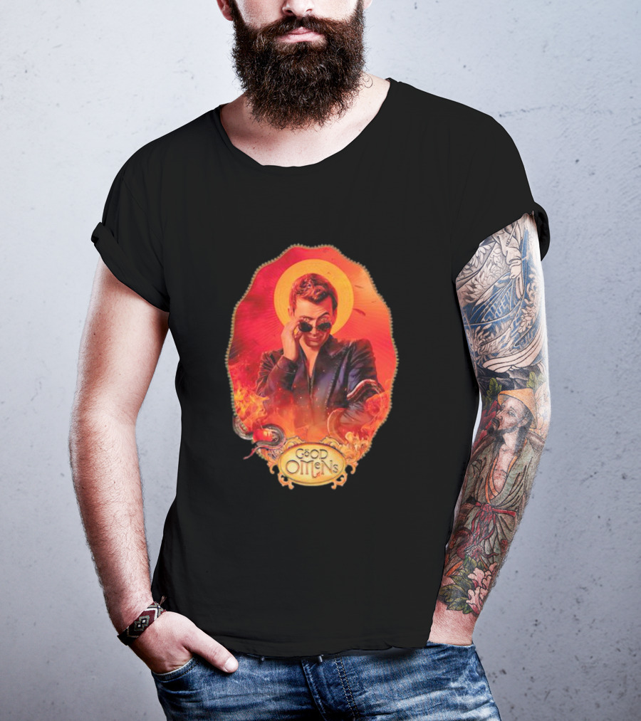 Good Omens Crowley With Flames And Serpent Halo T-Shirt
