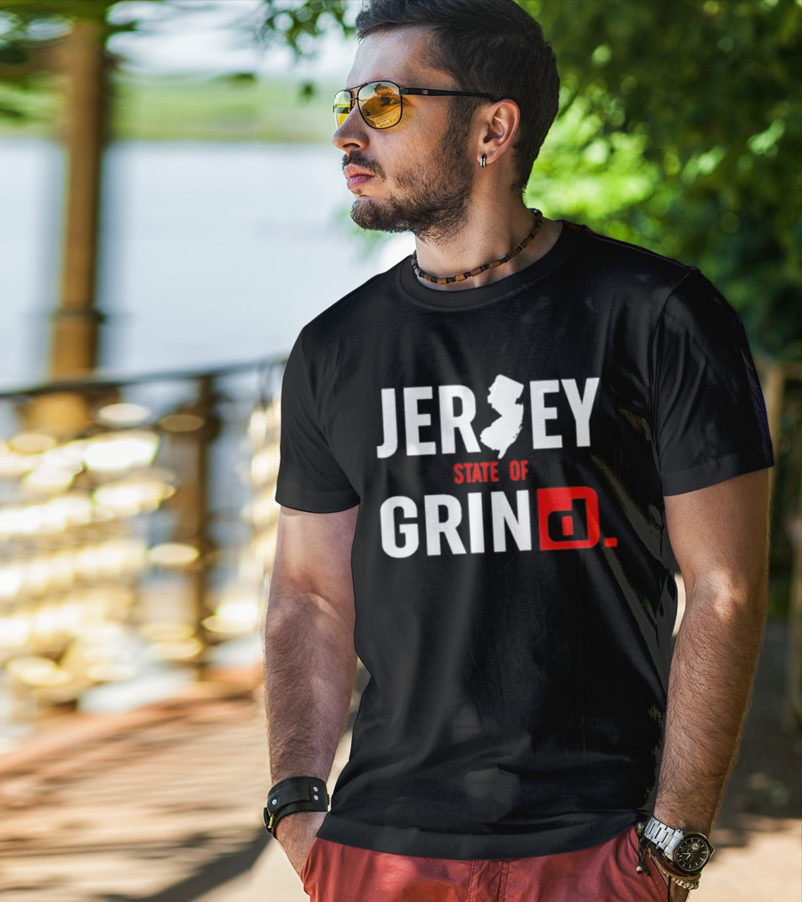 Jersey State Of Grind New Jersey Map Outline Typography T-Shirt