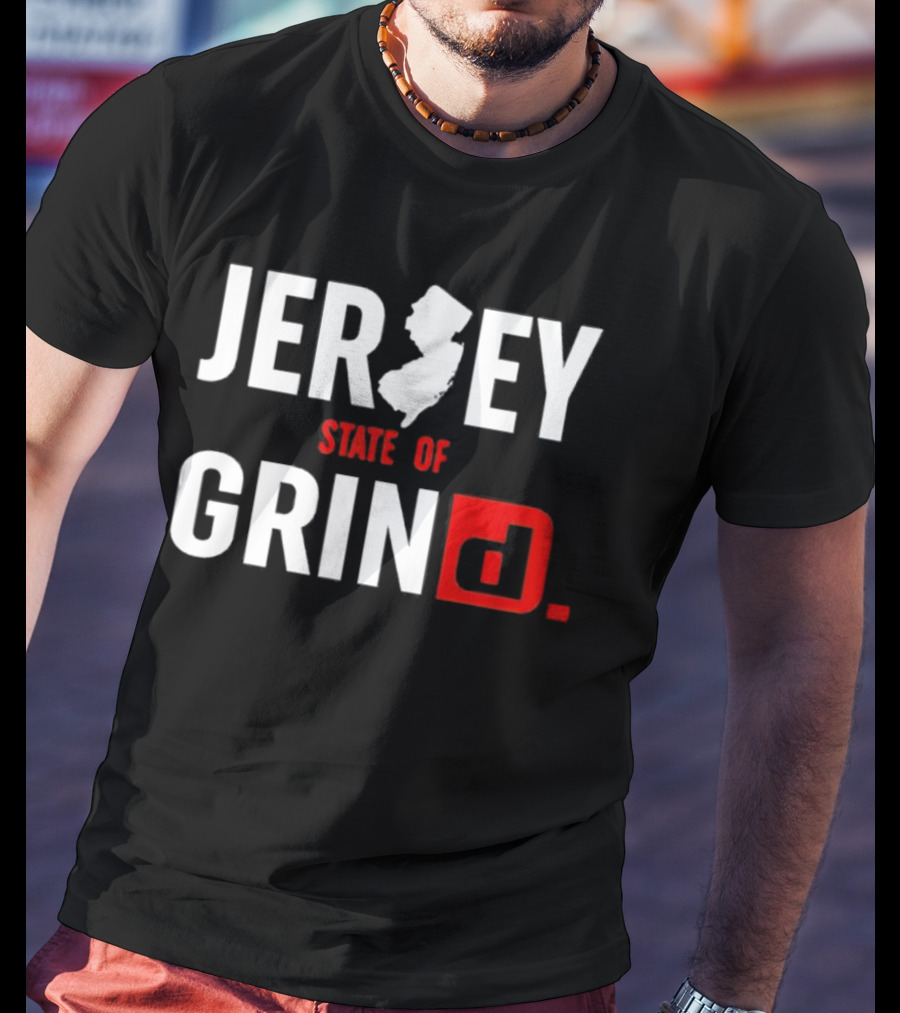 Jersey State Of Grind New Jersey Map Outline Typography T-Shirt