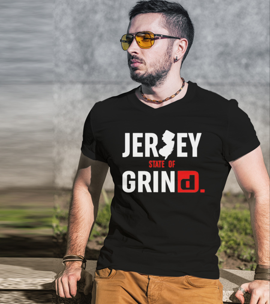 Jersey State Of Grind New Jersey Map Outline Typography T-Shirt