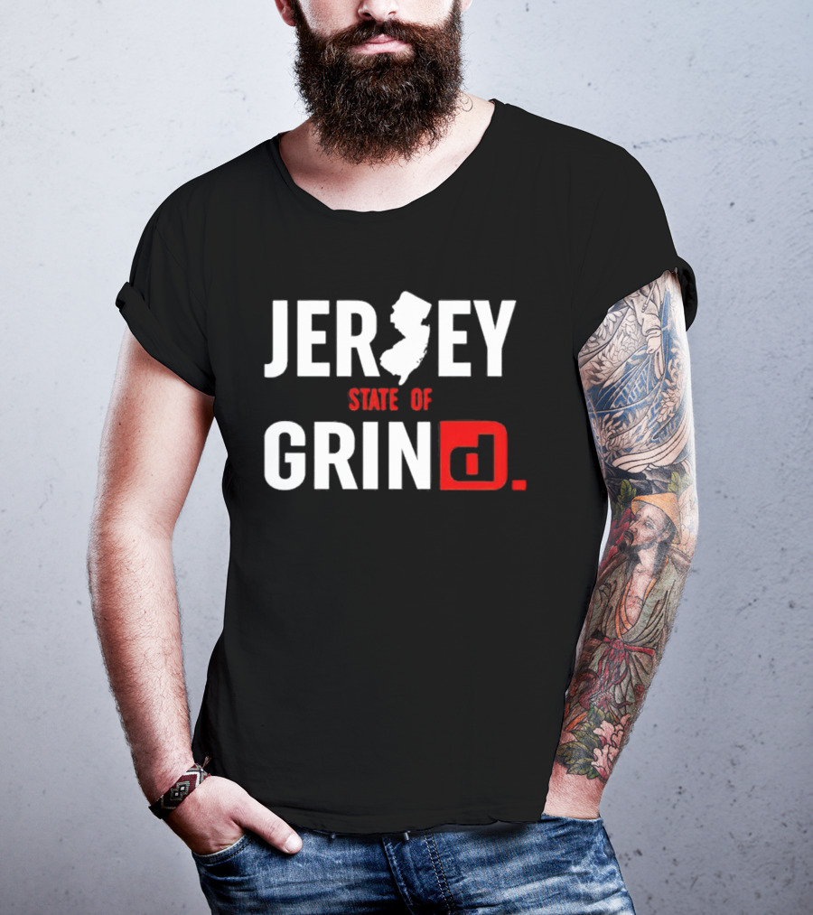 Jersey State Of Grind New Jersey Map Outline Typography T-Shirt