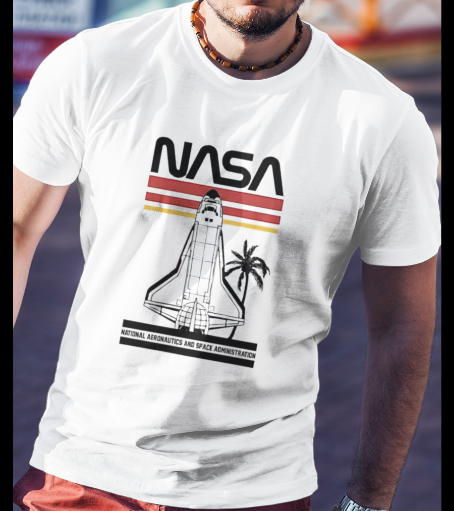 NASA National Aeronautics And Space Administration Shuttle Palm Retro Stripes T-Shirt