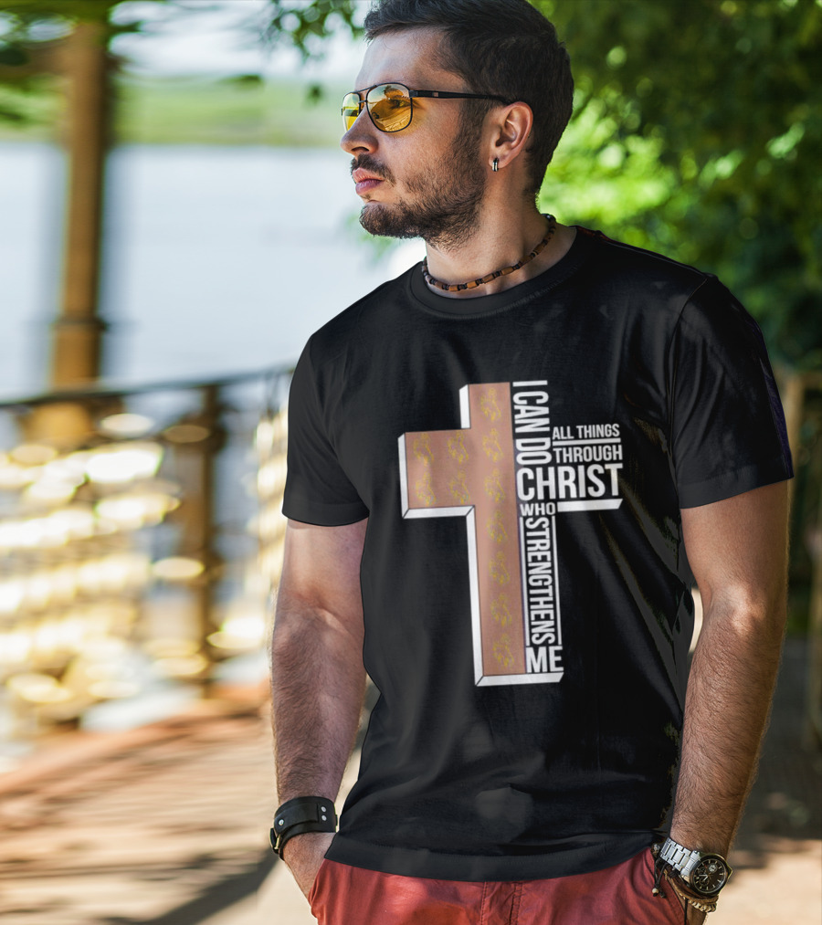 Wyoming Cowboys I Can Do All Things Through Christ Who Strengthens Me Cross T-Shirt