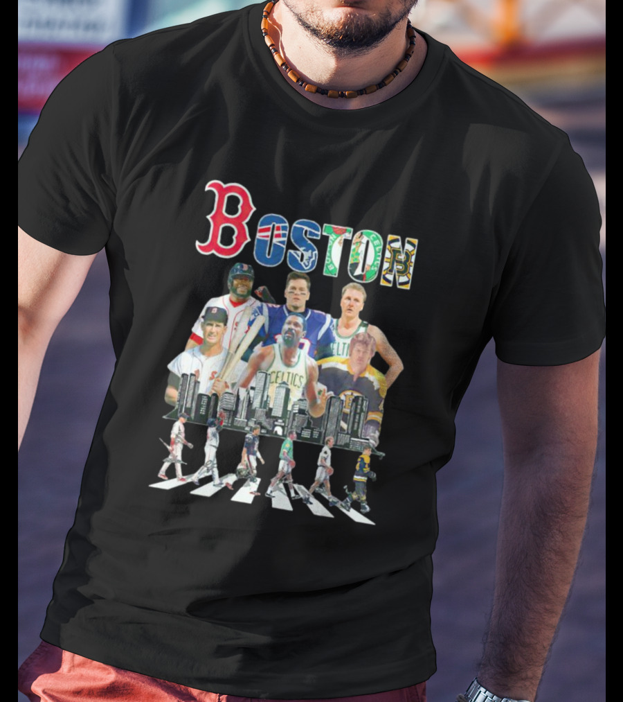 Boston Sports Team Legends Cityscape Players Signatures T-Shirt