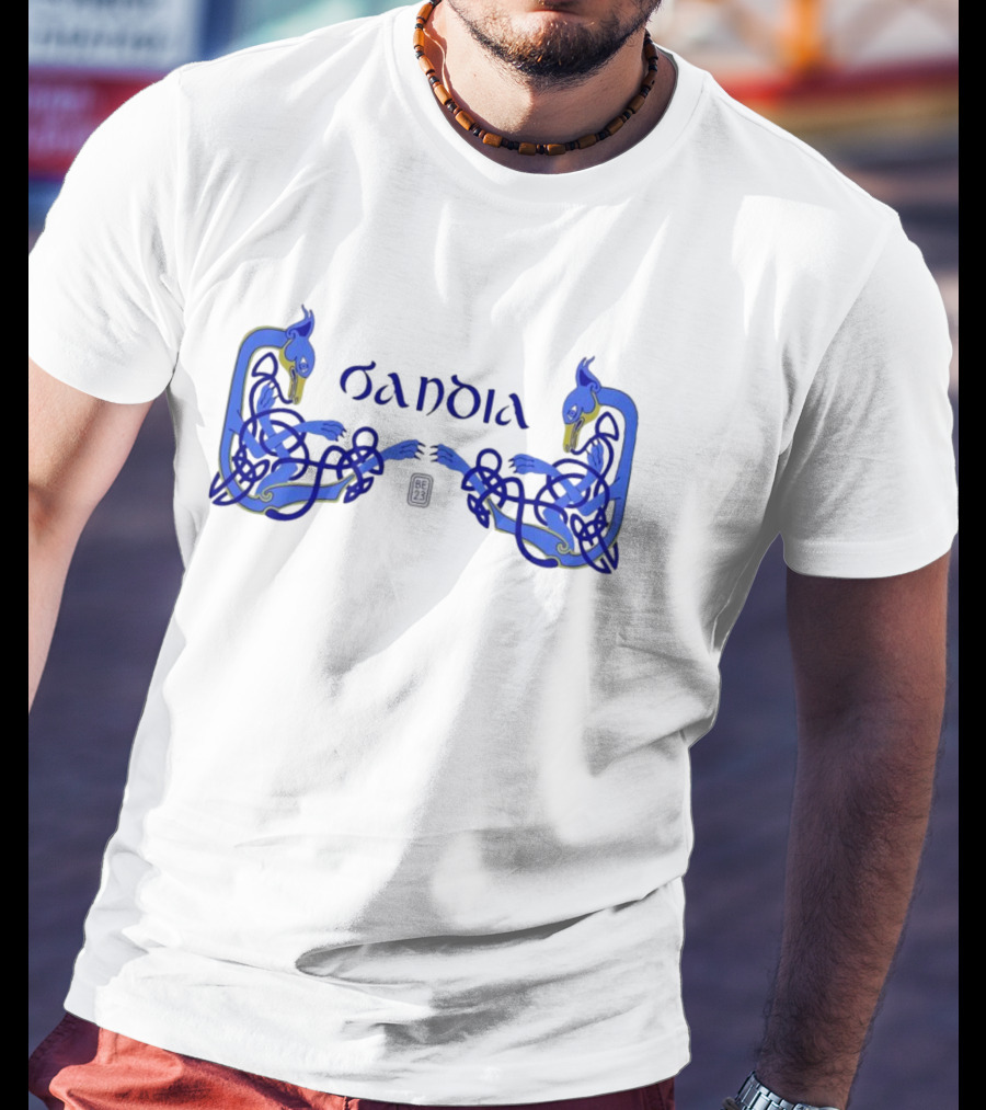 Oandia Celtic Symbolic Blue Canine Myth Figures T-Shirt
