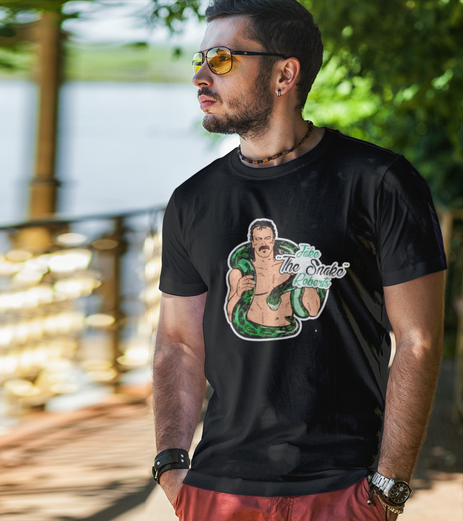 Jake The Snake Roberts Holding Green Serpent T-Shirt