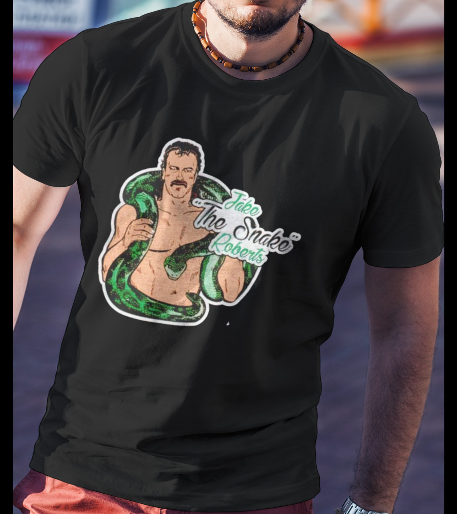 Jake The Snake Roberts Holding Green Serpent T-Shirt
