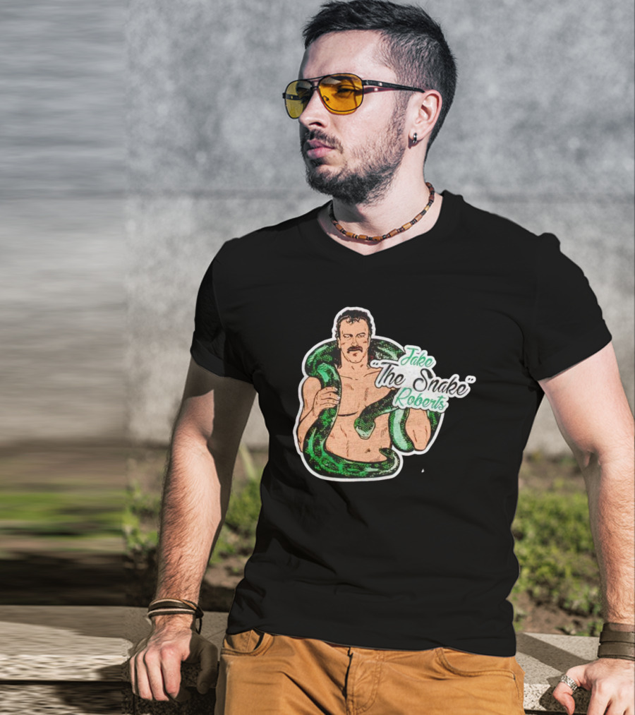 Jake The Snake Roberts Holding Green Serpent T-Shirt