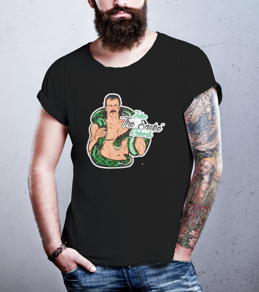 Jake The Snake Roberts Holding Green Serpent T-Shirt