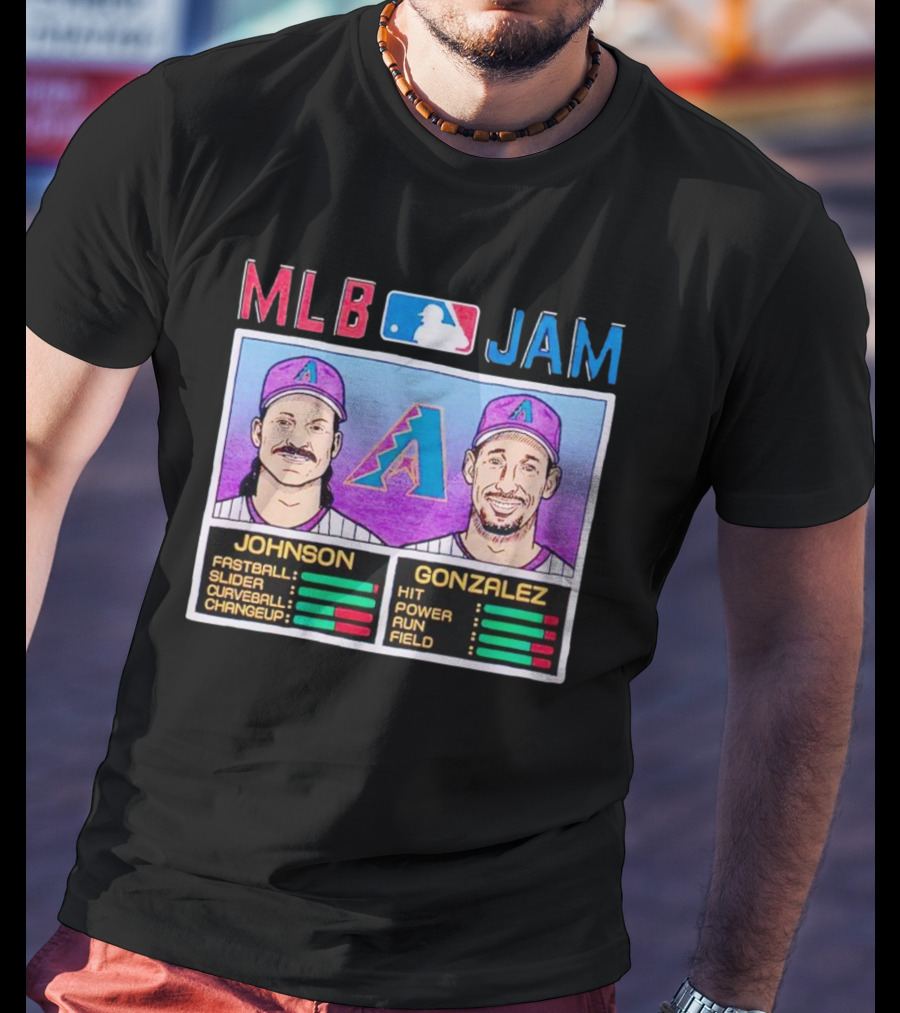 MLB Jam Arizona Diamondbacks Johnson Gonzalez Fastball Slider Curveball Changeup Hit Power Run Field T-Shirt