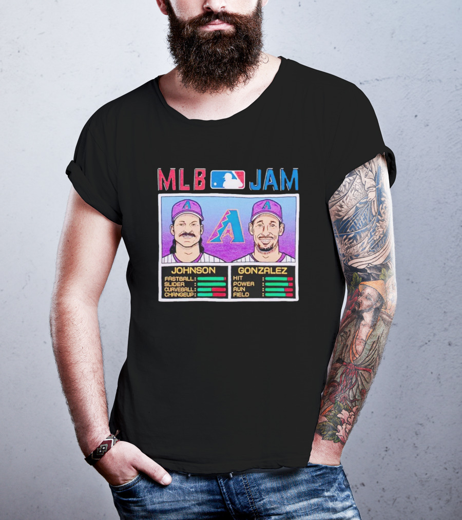MLB Jam Arizona Diamondbacks Johnson Gonzalez Fastball Slider Curveball Changeup Hit Power Run Field T-Shirt