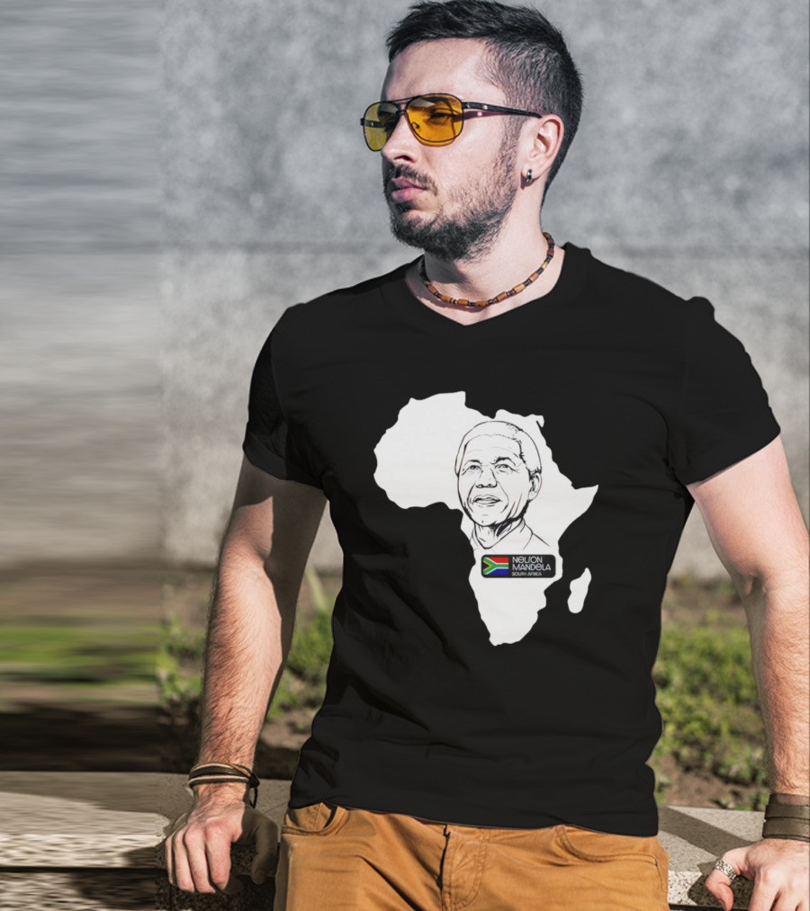 Nelson Mandela South Africa Flag Map T-Shirt