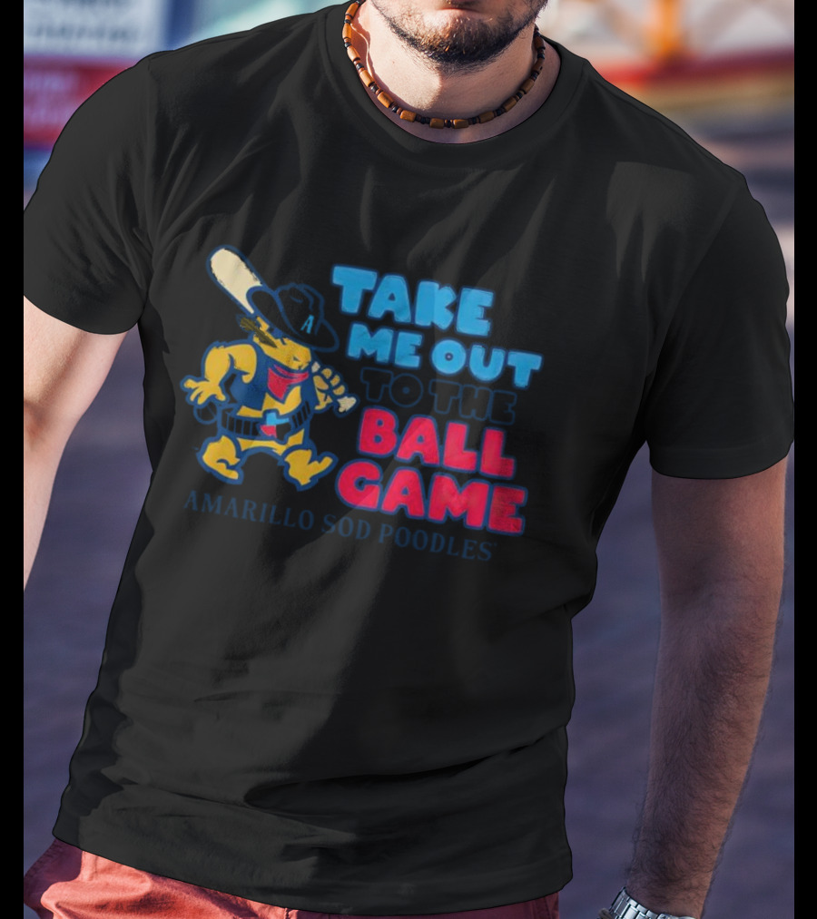 Amarillo Sod Poodles Take Me Out To The Ball Game Cowboy With Baseball Bat T-Shirt