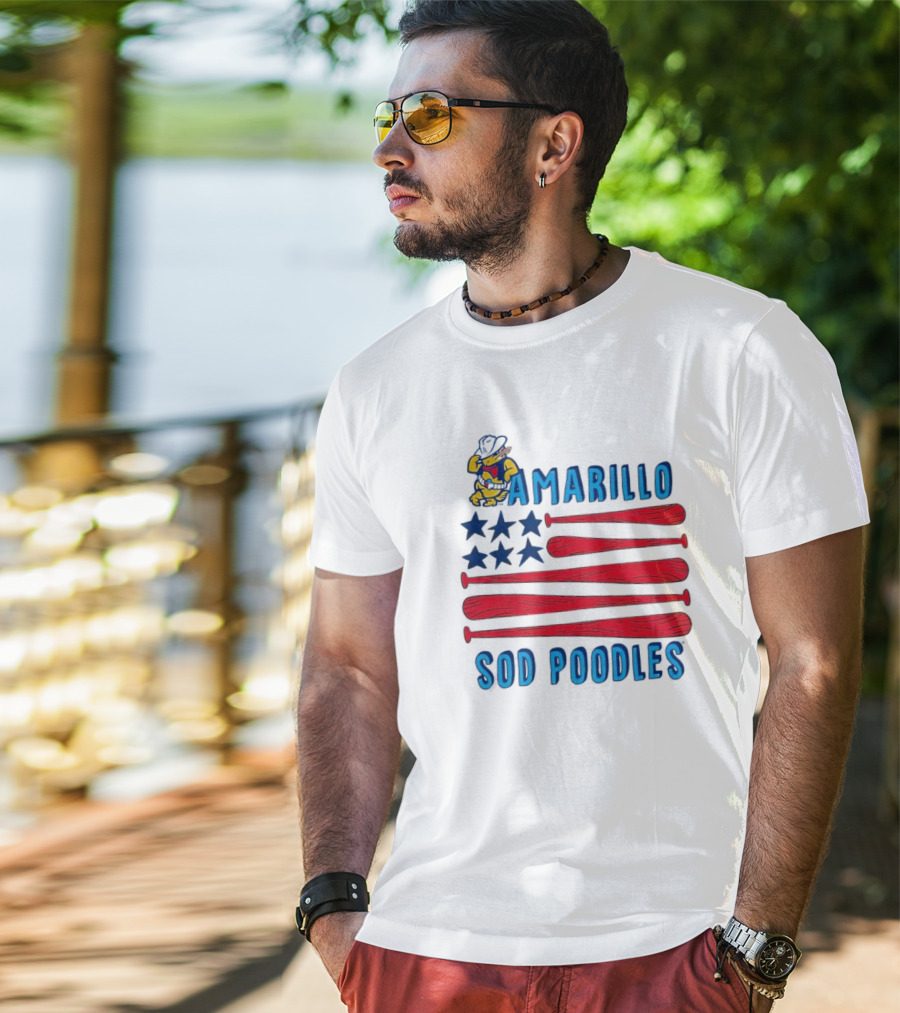 Amarillo Sod Poodles American Flag With Baseball Bats And Stars T-Shirt